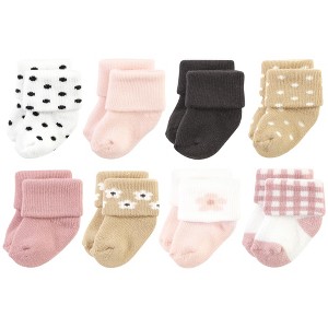 Hudson Baby Infant Girl Cotton Rich Newborn and Terry Socks, Blush Flower - 1 of 4