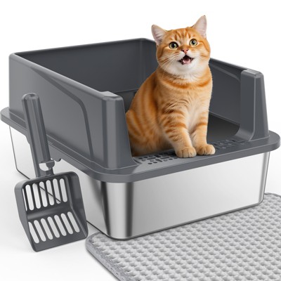 Enclosed Cat Litter Box with High Sides, Stainless Steel Anti-Track Litter Pan for Cats Who Kick, Ultra Quiet & Leak Proof Design