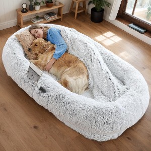 Akoasm 71 in. W Machine-Washable Faux Fur Dog Bed-Gray - 1 of 4