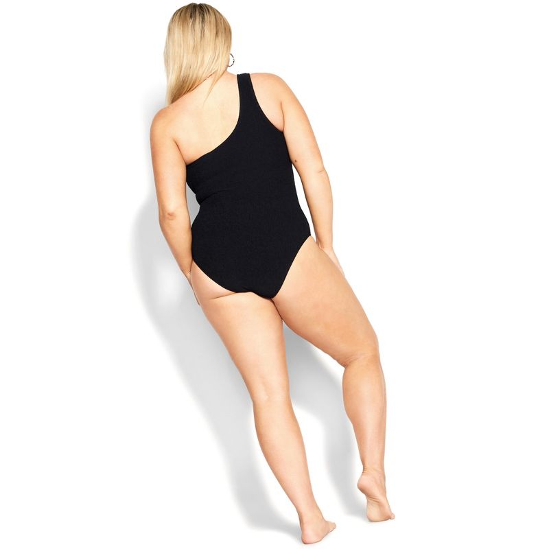 Women's Plus Size Izzy One  Shoulder 1 Piece - black  | CCX, 2 of 4