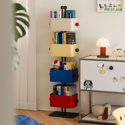Vynxaria Box Bookshelf (Black & Red): Compact Corner Shelf, Multifunctional Bedside/Living Room Storage Rack