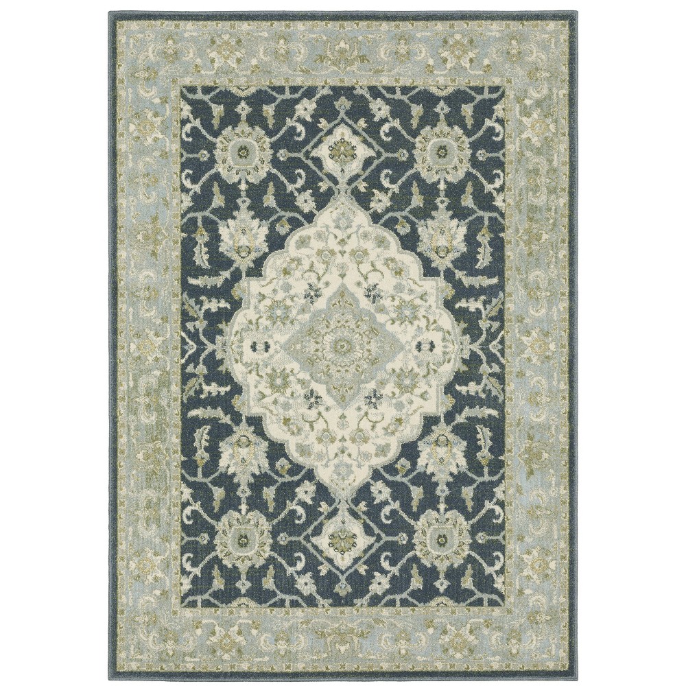 7'10inx10' Bryant Center Medallion Indoor Area Rug Teal Blue/Ivory - Captiv8e Designs