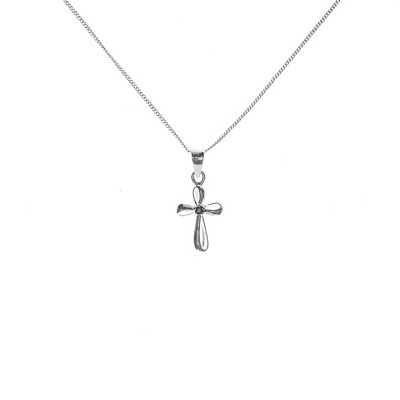 Dicksons Infinity Cross with Floral Center Sterling Silver 18-Inch Pendant Necklace