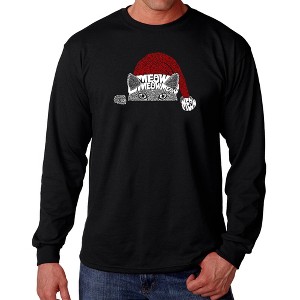 LA Pop Art Christmas Peeking Cat - Men's Word Art Long Sleeve T-Shirt - 1 of 4