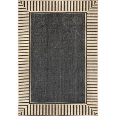 Reversible Dark Gray Stripe Synthetic 4' x 6' Outdoor Rug
