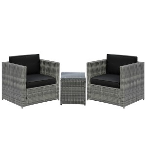 Resenkos Wicker Bistro Patio Set, Two Chairs And A Matching Outdoor Table, Gray - 1 of 4