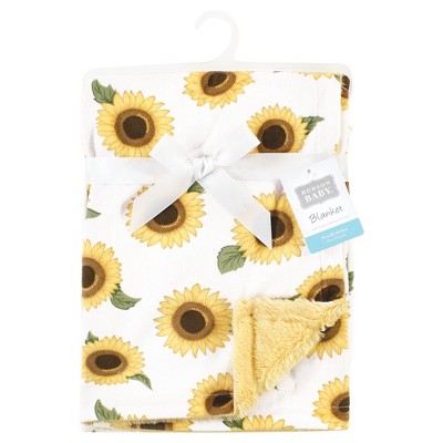 Sunflower Plush Baby Blanket with Furry Binding, 30x40 Inches