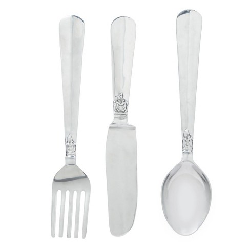 Set Of 3 Aluminum Metal Utensils Knife Spoon And Fork Wall Decors