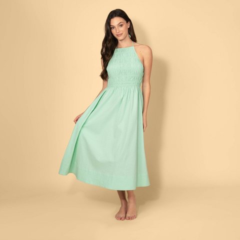 Женские платья Solid & Striped Women's Seersucker Smocked A-Line Dress - Mint Green Check XL