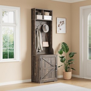 77Ft Tall White Hall Tree Mudroom Storage Organizer – Standing Coat Rack with Shoe Cabinet and Clothes Hanger for Entryway, Hallway and Mud Room - 1 of 4