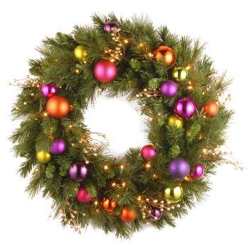 30" Pre-lit Battery Operated LED Kaleidoscope Artificial Wreath White Lights - National Tree Company