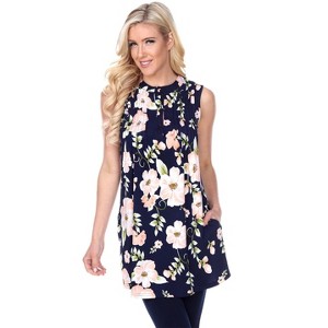 Women's Floral Printed Sleeveless Rosaleen Tunic - White Mark - 1 of 3