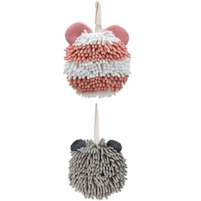 REGALWOVEN 2 Pack Chenille Hand Towels Cute Decorative Hand Drying Hanging Ball Towels 7" x 7"