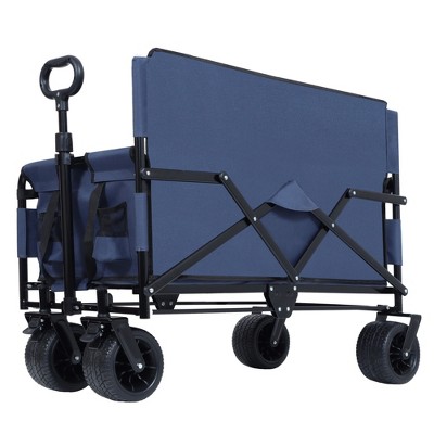 NAYSAYE Wagons Convertible Folding Wagon with Bench Seat and Storage for Outdoor Adventures, Dark Blue, 37"*24.02"*40.94"