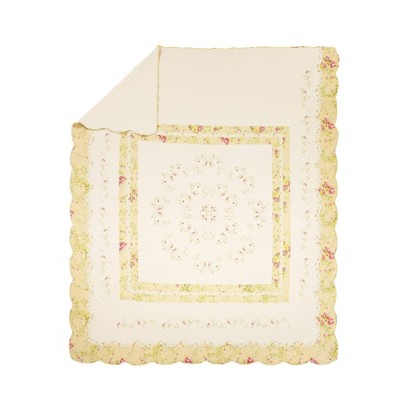 Queen Pink Cotton Reversible Floral Bedspread