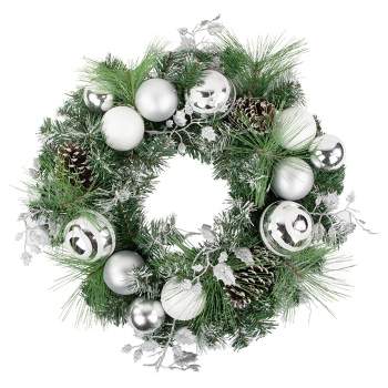 Northlight Green Pine Needle Wreath with Pinecones and Christmas Ornaments, 24-Inch, Unlit