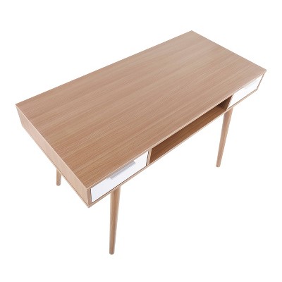 Modern Versatile Home Office Desk with Drawers in Natural White