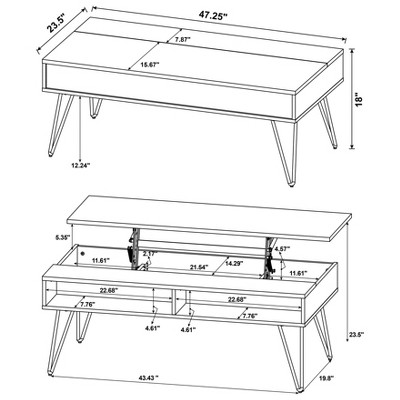 Golden Oak Lift-Top Coffee Table with Black Hairpin Legs