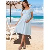 INSPIRE CHIC Women's Maternity Dress Boho Pleated Midi Tie Waist Belted Baby Shower Short Sleeve Babydoll Pregnancy Photoshoot - 3 of 4