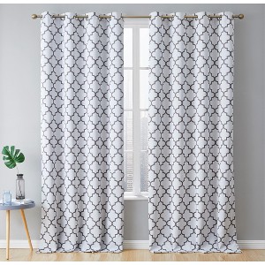 HLC.ME Lattice Print Design Curtains Light Reducing Insulating Grommet Window Treatments Curtains - Set of 2 - 1 of 4