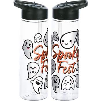 Halloween Spooky Fest Cute Ghosts 24 Oz Single Wall Plastic Water Bottle