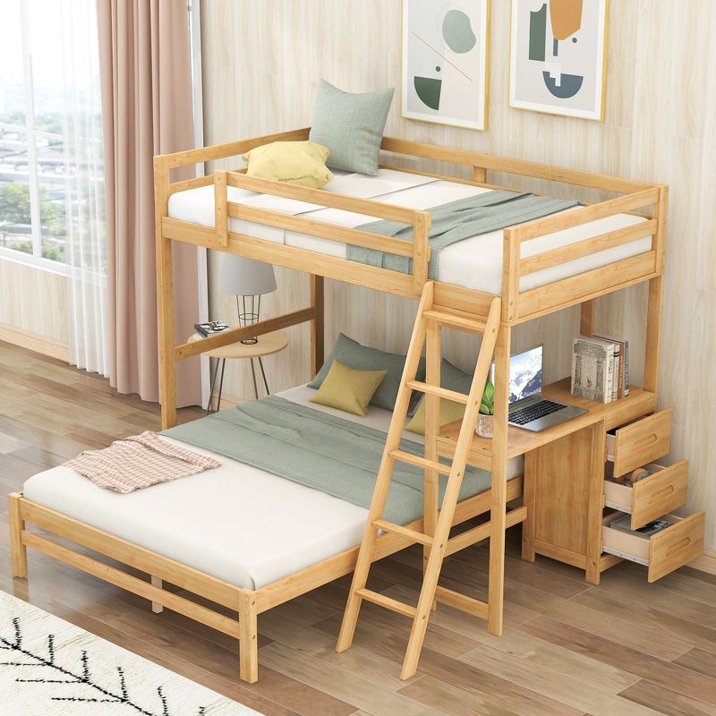 Twin over Full Bunk Bed with Built-in Desk, Ladder and Three Drawers-ModernLuxe, 1 of 11
