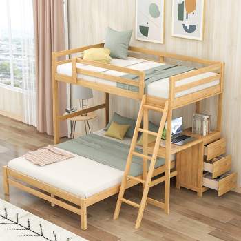 Twin over Full Bunk Bed with Built-in Desk, Ladder and Three Drawers-ModernLuxe