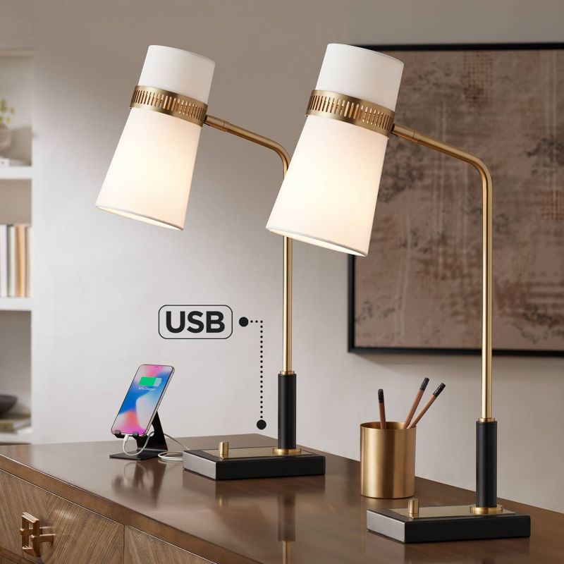 Possini Euro Design Cartwright 32" Tall Large Modern Glam Desk Lamps Set of 2 USB Port Black Brass Finish Metal Home Office Living Room Charging, 2 of 10