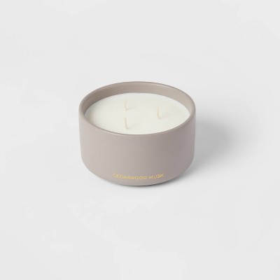 15oz Gray Ceramic Jar 3-Wick Cedarwood Musk Candle
