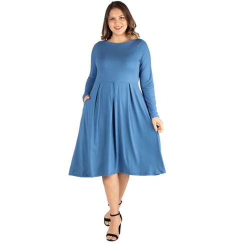 24seven Comfort Apparel Womens Plus Size Long Sleeve Fit And Flare Midi ...