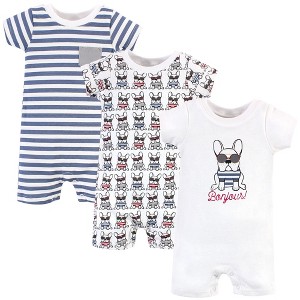 Hudson Baby Infant Boy Cotton Rompers 3pk, French Dog - 1 of 4