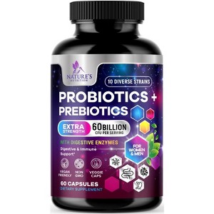 Daily Probiotic and Prebiotic Supplement 60 Billion CFU 10 Diverse Strains - 60 Capsules By Nature's Nutrition - 1 of 4