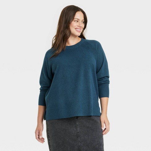 Women's Cozy Ribbed Tunic Sweatshirt - Ava & Viv™ Blue 1x : Target