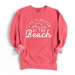 Simply Sage Market Women's  Garment Dyed Graphic Sweatshirt Life Is Better At The Beach Sun - 1 of 2