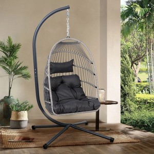 FIONECA Outdoor Hanging Egg Chair with Stand ¨C All-Weather Wicker Swing for Patio & Indoor Use - 1 of 4