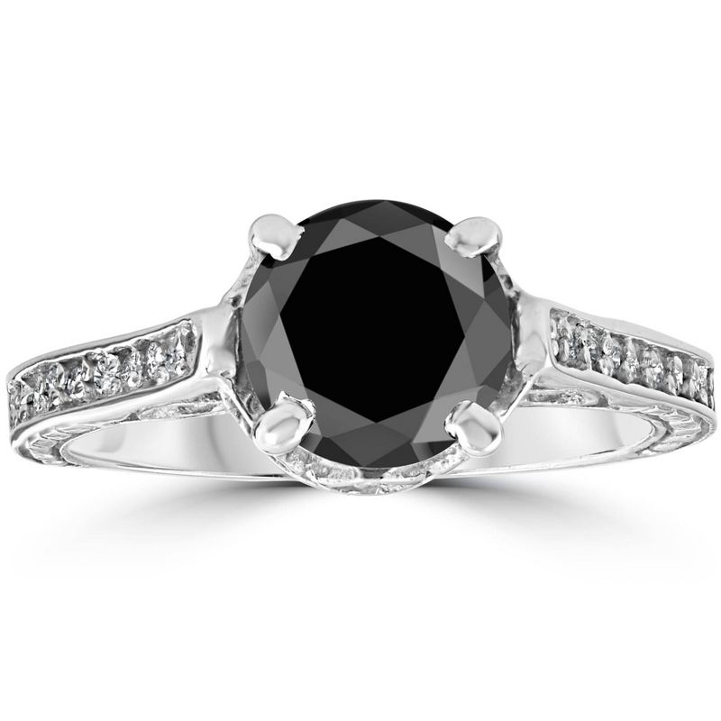 Pompeii3 2 1/3ct Black & White Vintage Diamond Engagement Ring 14K White Gold, 1 of 6