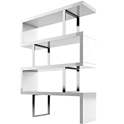 HomeRoots 67" White And Silver Metal and Wood Three Tier Etagere Bookcase
