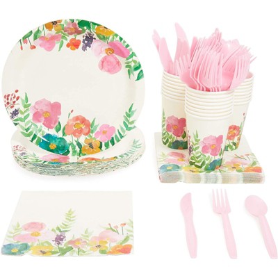 Juvale Vintage Floral Dinnerware Set, Watercolor Party Supplies Serves 24 (144 Pieces)