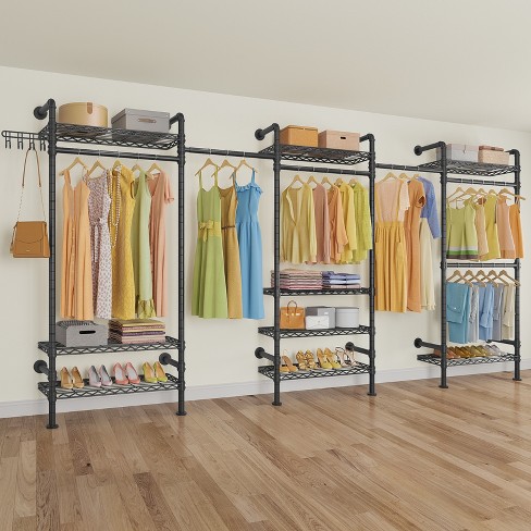 Timate P5 Bedroom Armoires Built in Clothes Rack Walk in Closet Organizer  System Kit, Fits Space 6-9 ft. Wide, Black 