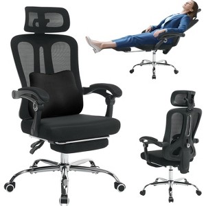 Ergonomic Office Chair,Swivel Task Chair with Adjustable Lumbar Support,Home Office Chair with Footrest,Mesh High Back Gaming Chair, Black & Pillow - 1 of 4