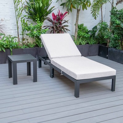 Chelsea Modern Black Aluminum Outdoor Chaise Lounge Chair with Light Grey Cushions and Side Table