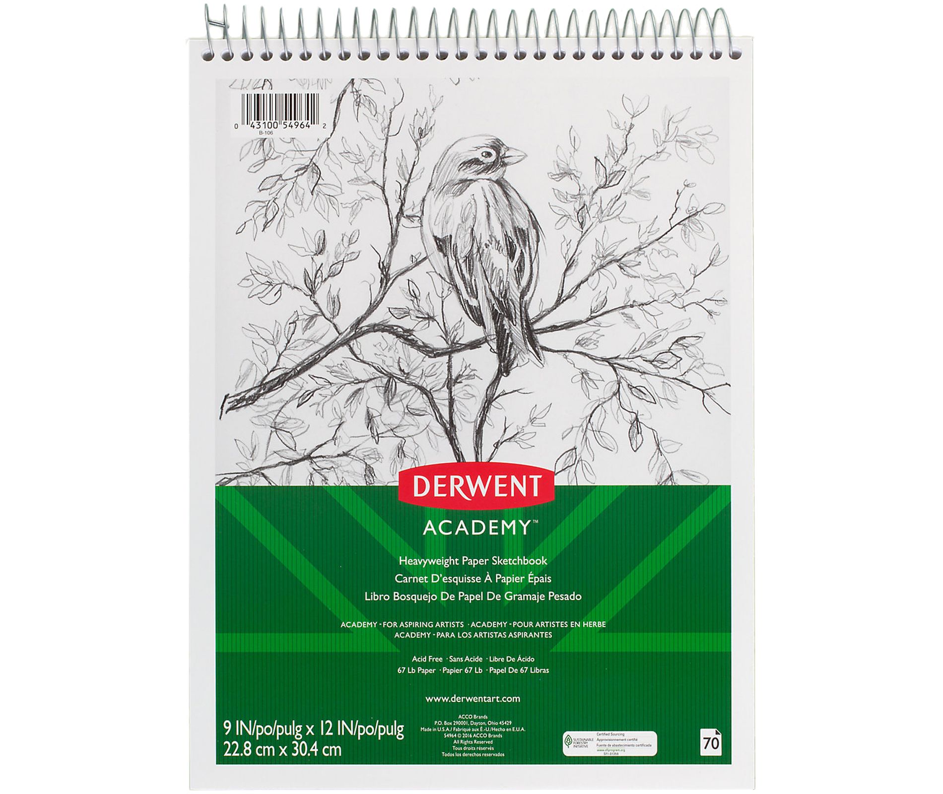 Mead® Derwent Academy™ Wirebound Sketchbook 9" x 12", 70CT