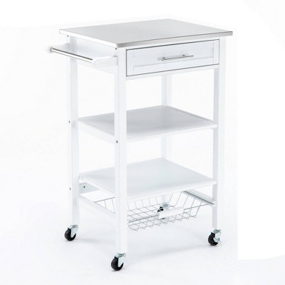 Kitchen Cart with 2 Wooden Shelves and 1 Drawer White - Benzara
