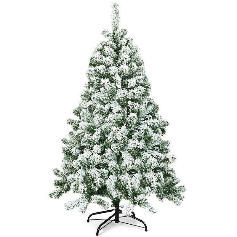 Costway 4.5FT Artificial Hinged Christmas Tree Snow Flocked Pine Tree  w/400 Tips and Foldable Base, 1 of 13