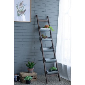 Gulches 14.2"*7.5"*70.9"Farmhouse Foldable Reed Galvanized and Wood Ladder Planter - 1 of 4