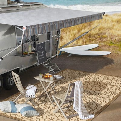 Madrid Vintage Filigree Beige/Brown 3' x 5' Synthetic Indoor/Outdoor Rug