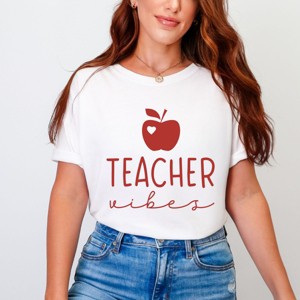 Simply Sage Market Teacher Vibes Cursive Apple Garment Dyed Tee - L - White - 1 of 4