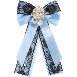 INSPIRE CHIC Women's Pre-Tied Ribbon Pin Collar Lace Trim with Rhinestone Brooch Ties - 1 of 4