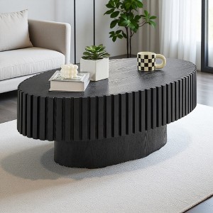 43.7" Oval Drum Coffee Table with Ash Grain Top - 1 of 4