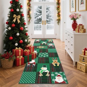 Christmas Area Rug, Santa Deer Print Washable Soft Carpet with Non Slip Backing, Low Pile Stain Resistant Floor Mat for Living Room, Bedroom - 1 of 4